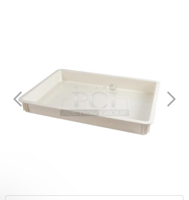 Set of 15 stackable dough trays, 26"x18", food-grade plastic, outstanding condition, fully cleaned, ready for use.