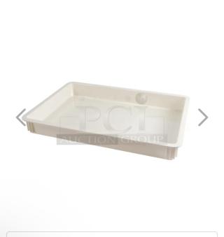 Set of 15 stackable dough trays, 26"x18", food-grade plastic, outstanding condition, fully cleaned, ready for use.