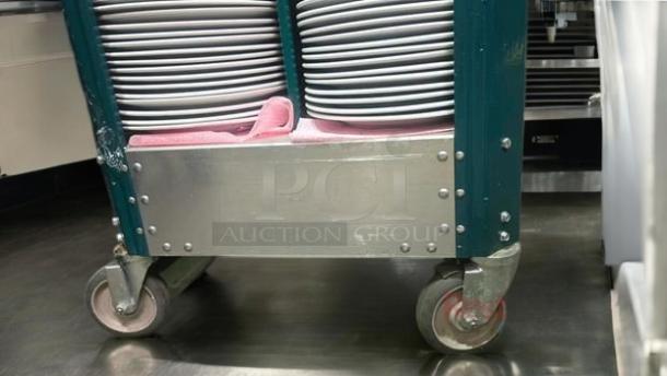 Cres Cor Adjustable Plate Caddy, holds ~150 plates, superb condition, mobile with wheels, sturdy metal build, ready for service.