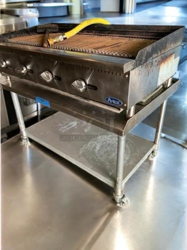 Atosa ATRC-36 gas charbroiler, 36-inch, superb condition, fully tested, stainless steel construction, heavy-duty knobs.