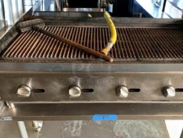 Atosa ATRC-36 36" gas charbroiler in superb condition, fully tested and working, with control knobs and grill brush visible.