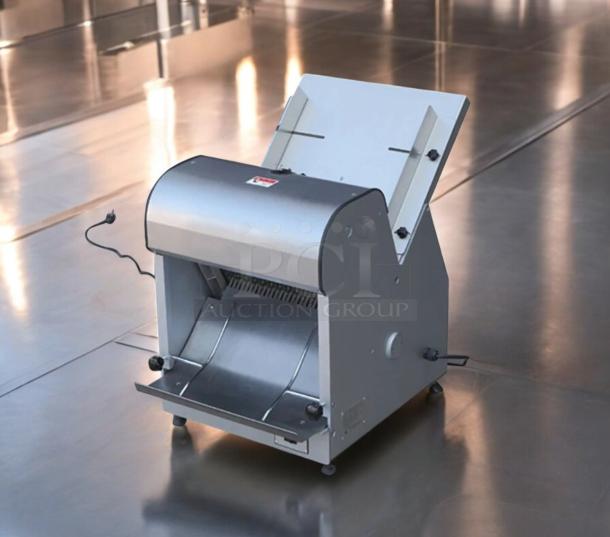 Commercial Food Equipment 302N-20mm bread slicer, superb condition, automatic, 110V, fully tested, stainless steel finish.