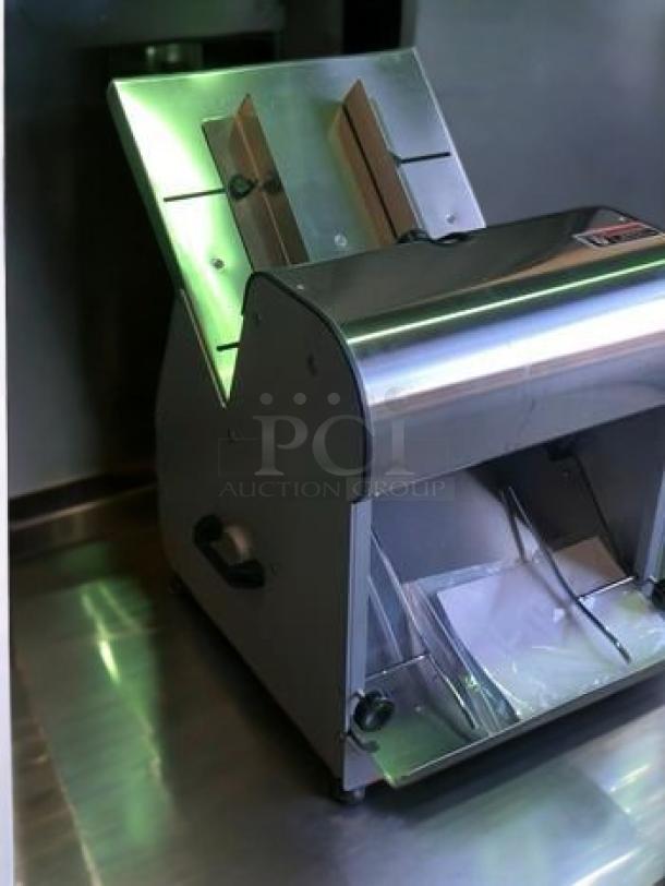 Commercial Food Equipment 302N-20mm bread slicer, stainless steel, superb condition, fully tested, 110V automatic operation.