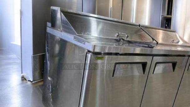 Turbo Air MST-72-N refrigerated prep table in outstanding condition. Features stainless steel body, three compartments. Fully tested.