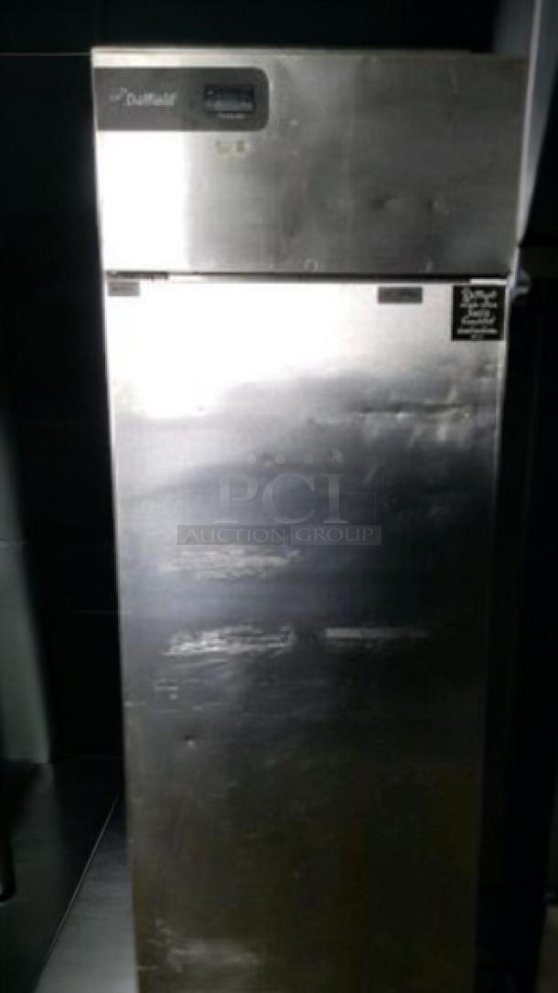 Manitowoc/Delfield GBF1P-S-IJ freezer, single-door. Stainless steel, fully tested, 115V. Superb condition, branded label visible.