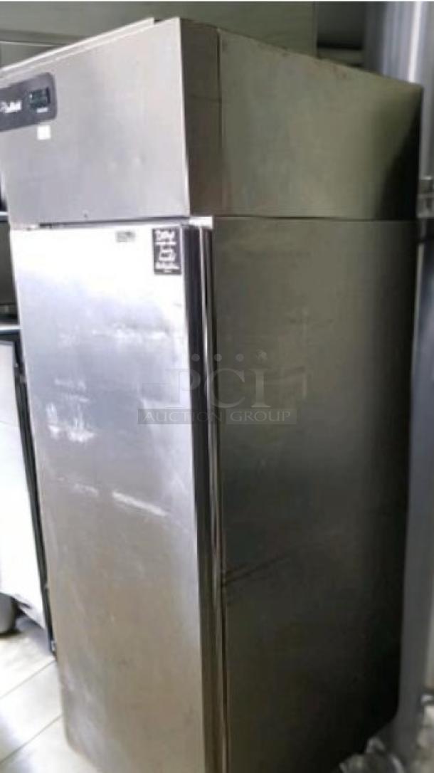 Manitowoc/Delfield GBF1P-S-IJ single door freezer, 115V. Stainless steel, fully tested, superb condition. Welbilt brand label visible.
