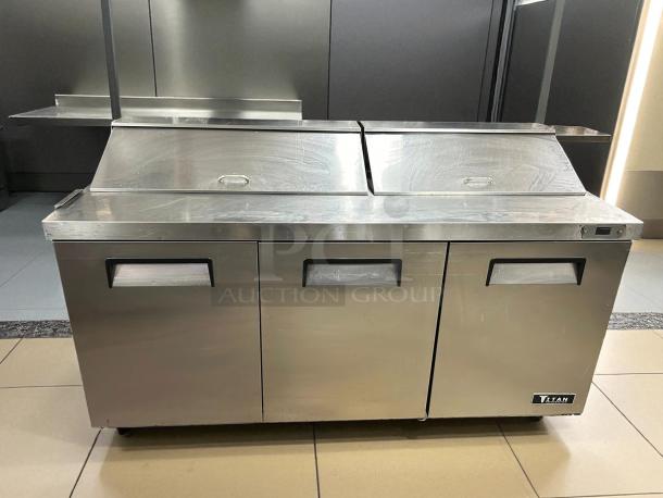 Titan Refrigeration XTSU72 72" sandwich prep table in excellent condition, stainless steel, tested and working.