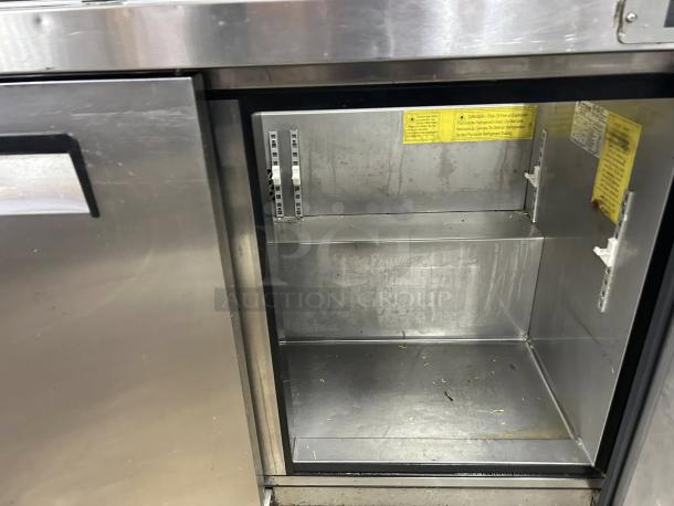 Titan Refrigeration XTSU72 72" Sandwich Prep Table, excellent condition, stainless steel, inner storage view, 115v, tested working.