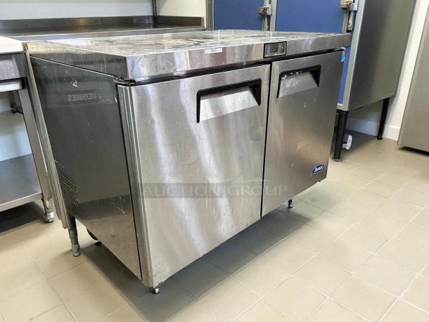 Atosa MGF8402GR 48″ undercounter refrigerator, stainless steel, tested and working, in good condition, with manufacturer's logo.