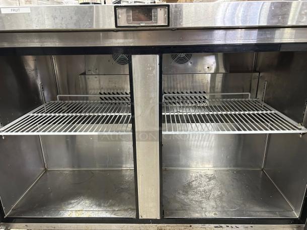 Atosa MGF8402GR 48" undercounter refrigerator, 115v, stainless steel, tested working, dual shelves, good condition.