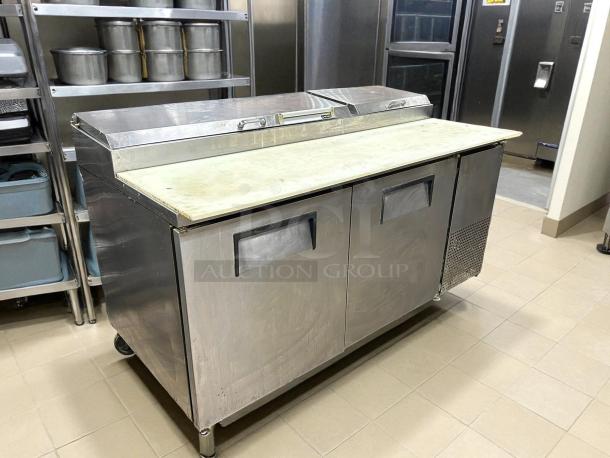 True TPP-AT-67-HC Refrigerated Pizza Prep Table, excellent condition, stainless steel, 67 3/8", two doors, tested.