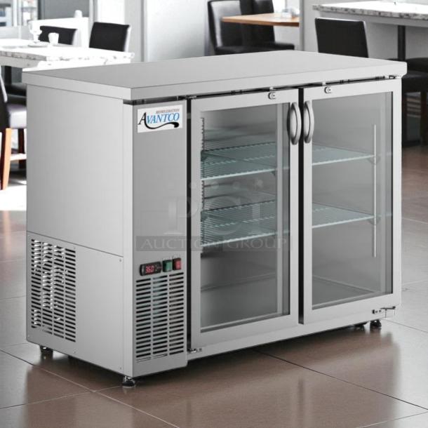 Avantco UBB-48G-HC-S 48", stainless steel back bar refrigerator with narrow glass doors. LED lighting, tested, working.