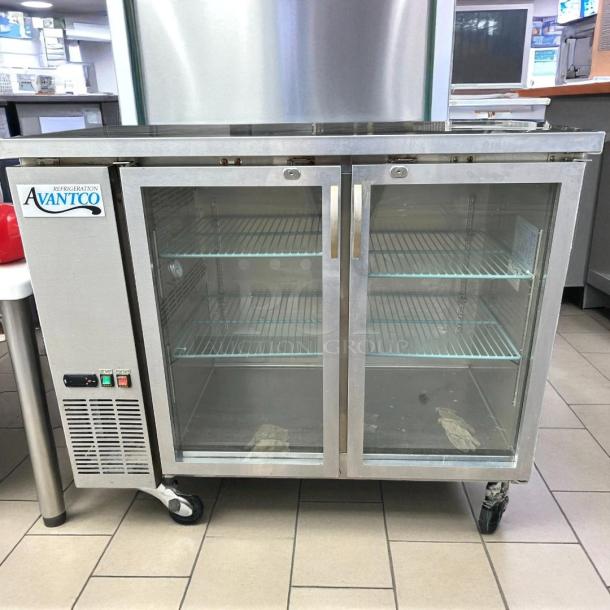 Avantco UBB-48G-HC-S 48" stainless steel back bar refrigerator, glass doors, LED lighting, tested, working, excellent condition.