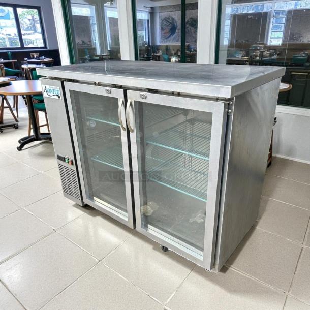 Avantco UBB-48G-HC-S 48" stainless steel back bar refrigerator with glass doors, LED lighting, and tested working condition.