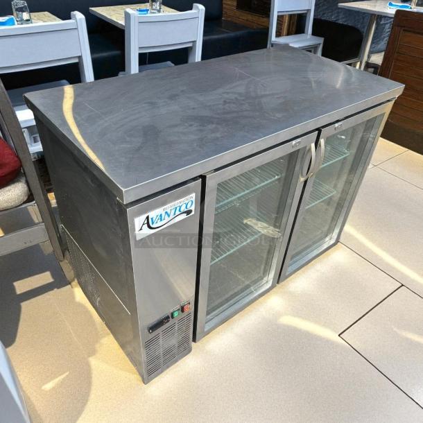 Avantco UBB-48G-HC-S 48" stainless steel back bar refrigerator with narrow glass doors, LED lighting, tested and working.