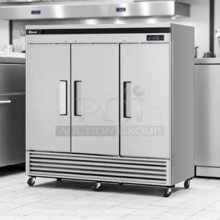Turbo Air TSR-72SD-N Super Deluxe 82" bottom-mounted solid door refrigerator, excellent condition, LED lighting, tested.