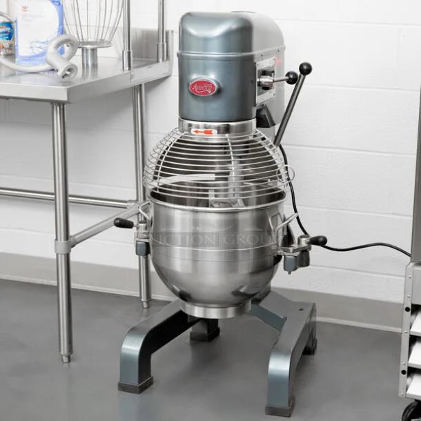 Avantco MX30 30 Qt. planetary floor mixer with guard, 120V, 1 3/4 hp motor; includes standard accessories; tested and working.