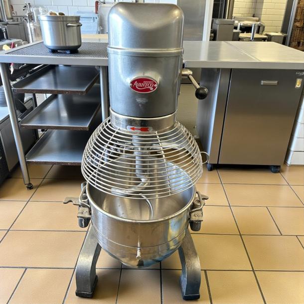 Avantco MX30 30 Qt. planetary floor mixer, with guard and standard accessories, 120V, 1 3/4 hp, used but tested working.