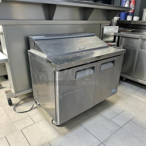 Atosa MSF8302GR 48" refrigerated sandwich prep table, two-section, stainless steel, tested, working condition.