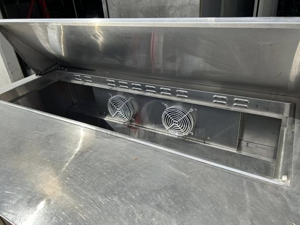 Atosa MSF8302GR 48" refrigerated sandwich prep table, stainless steel, open lid view, tested and working condition.