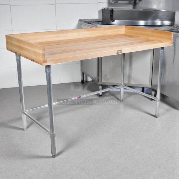 John Boos DNS09 72" maple top bakers table with 4" splash, undershelf, and 30" depth; great condition.