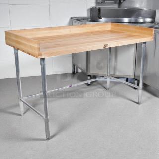 John Boos DNS09 72" maple top bakers table with 4" splash, undershelf, and 30" depth; great condition.