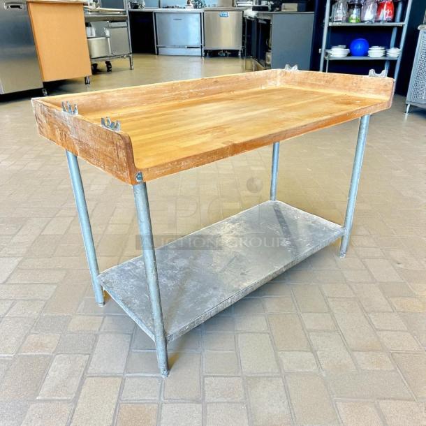 John Boos DNS09 72" maple top baker's table with 4" splash, undershelf; great condition, sturdy metal legs.