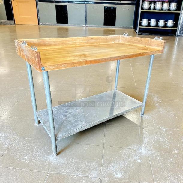 John Boos DNS09 72" Maple Bakers Table, 4" splash, undershelf, 30"D. Great condition, sturdy metal legs.
