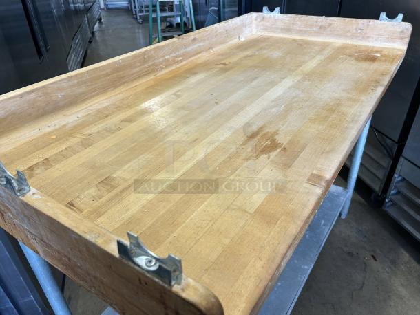 John Boos DNS09 72" maple top baker's table with 4" splash and undershelf, in great condition, 30" depth.