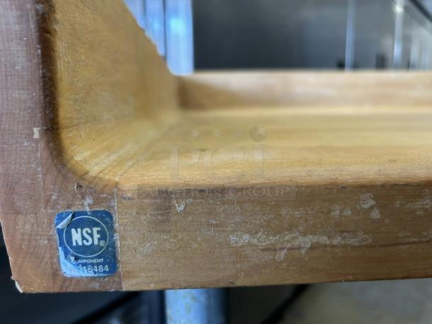 John Boos DNS09 maple top bakers table, 72" with 4" splash, undershelf, NSF certified, great condition, Model: DNS09.