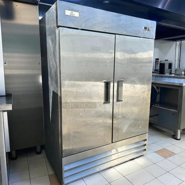 Cooler Depot XB54F-HC 48-cu ft commercial refrigerator, stainless steel, dual-door, tested, working condition.