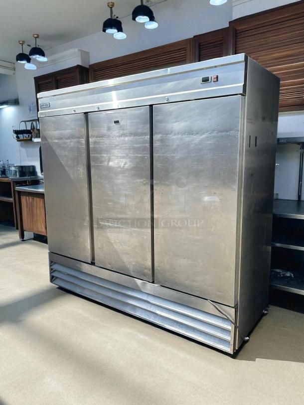Kintera KBM3F bottom mount freezer, stainless steel, three-section, 81", tested, excellent condition, model: 940979.