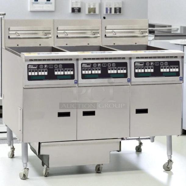 Pitco SSH75 gas fryer, 75 lb vats, floor model, natural gas, tested and working, stainless steel, digital controls.