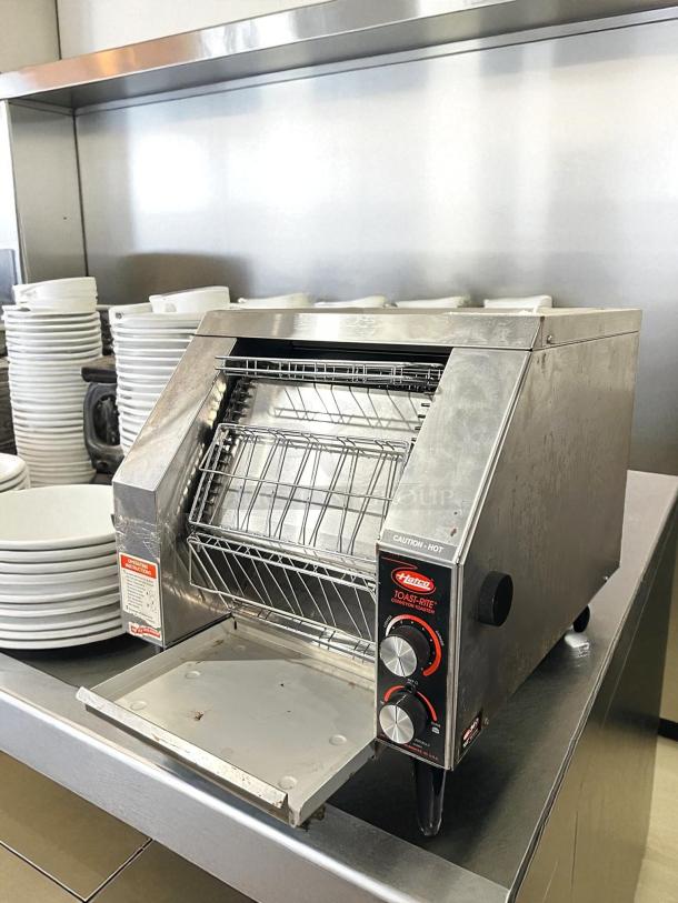 Hatco TRH-60 Toast-Rite conveyor toaster, excellent condition, 10 slices/min, 240V, labeled controls, tested and working.