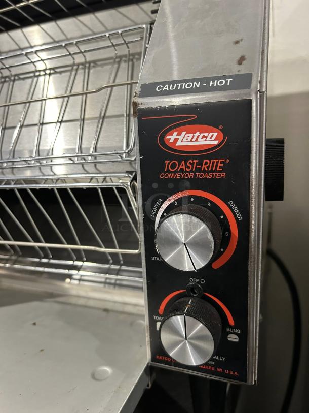 Hatco TRH-60 Toast-Rite Conveyor Toaster, excellent condition, 240V, 10 slices/min, control panel, caution label visible.