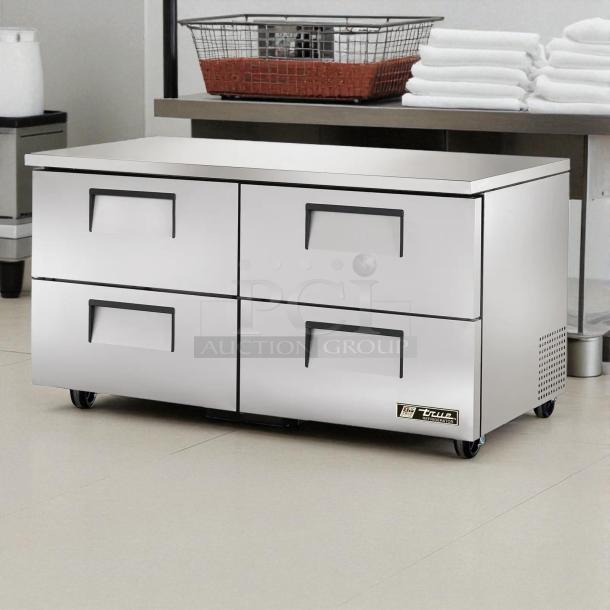 True TUC-60D-4-HC undercounter refrigerator with four drawers, 60" wide, in tested working condition, 115v power.