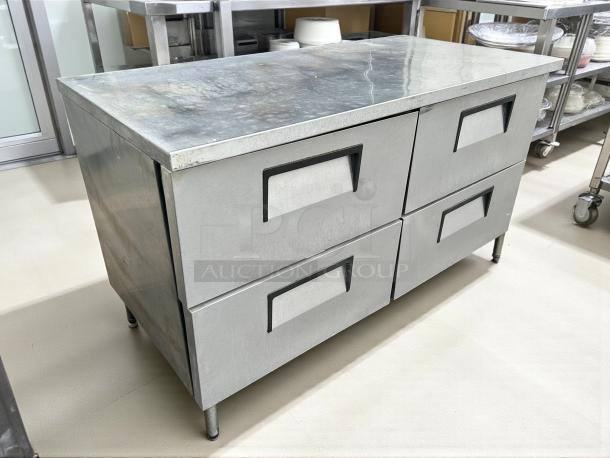 True TUC-60D-4-HC 60" undercounter refrigerator, two sections, four drawers, stainless steel, tested and working.