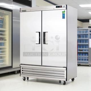 Everest Refrigeration EBR2 two-section reach-in refrigerator, 54" wide, tested working, solid doors, left/right hinge, 115v.