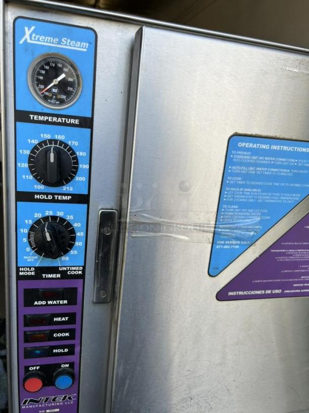 Intek Xtreme Steam XS-208-8-3 Convection Steamer in excellent condition, countertop model, 208v/3ph, features temperature and timer controls, tested and working.