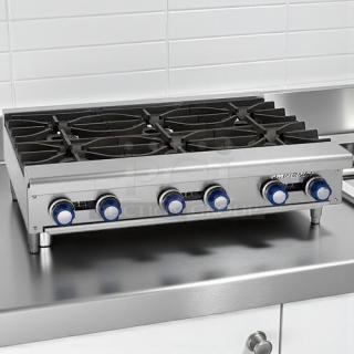 Imperial IHPA-6-36 36" commercial gas hotplate, 6 burners, NSF certified, includes stand, stainless steel, tested and working.