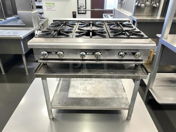 Imperial IHPA-6-36 36" commercial gas hotplate with 6 burners and stand. Tested, NSF certified, excellent condition.