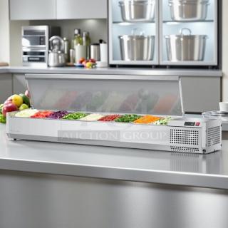 Brand new Turbo Air CTST-1800-N E-Line 72"x14" stainless steel refrigerated countertop salad prep table, pristine condition.