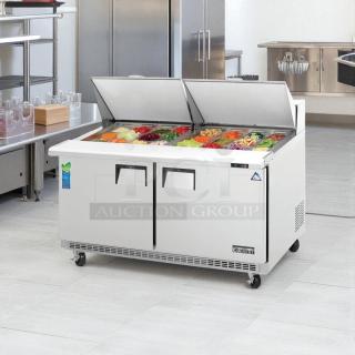 Everest EPBWR2 59" mega top sandwich/salad prep table, two-section, excellent condition, 24 pans, tested.