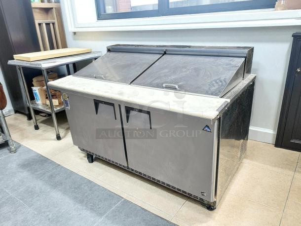 Everest EPBWR2 59" mega top sandwich prep table with 2 doors, includes 24 pans, excellent condition, tested and working.