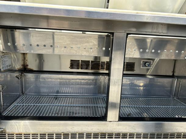 Everest EPBWR2 59" mega top sandwich prep table, excellent condition, stainless steel, 2 doors, 24 pans, tested, working.