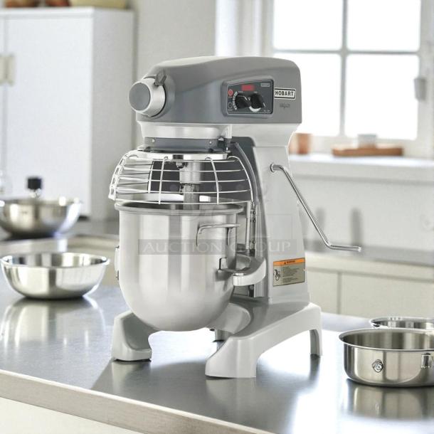 Hobart Legacy+ HL200 20 Qt. Planetary Stand Mixer, 120V, 1/2 hp. Includes guard and standard accessories. Excellent condition.