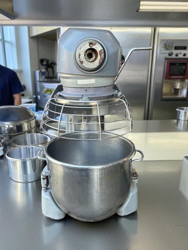 Hobart Legacy+ HL200 20 Qt. Planetary Stand Mixer with guard. Tested, working, 120V, 1/2 hp, standard accessories.