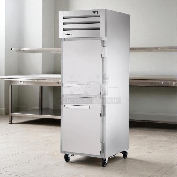 True STM1R-2HS-HC 27.5" reach-in refrigerator/freezer. Stainless steel, tested, working, on casters for mobility.