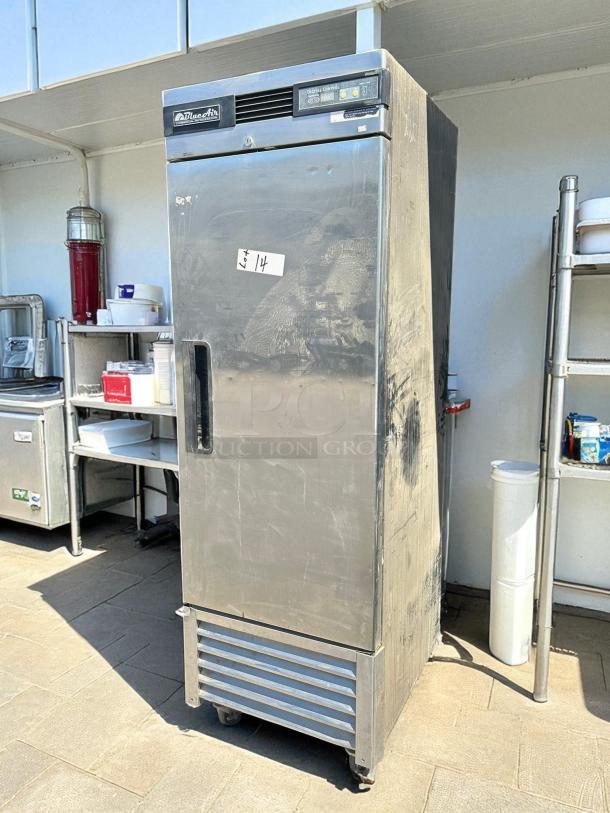 Blue Air BSF23-HC one-door freezer, stainless steel, model BSSF23, tested and working, visible markings show "Lot 14".