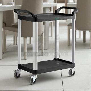 Choice small bus cart, model 109cartbs2bk, with two black shelves, 24" x 16", brand new, durable design.